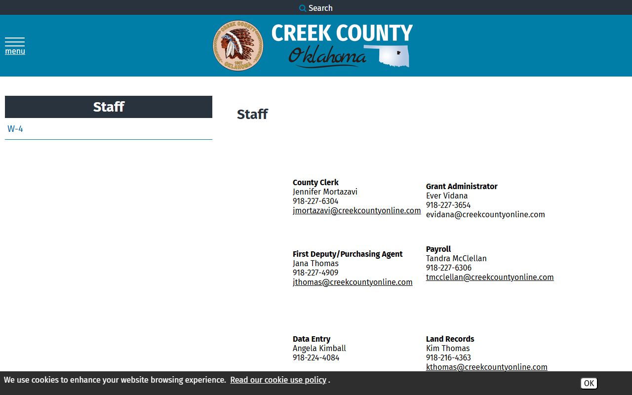 Creek County Clerk staff contacts for records separate from court dockets