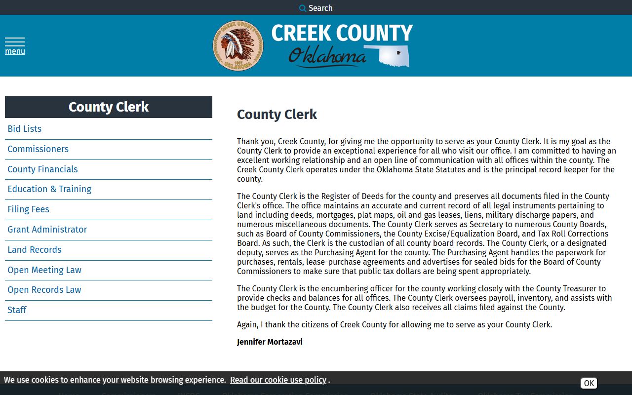 Creek County Clerk office that keeps county records separate from court records