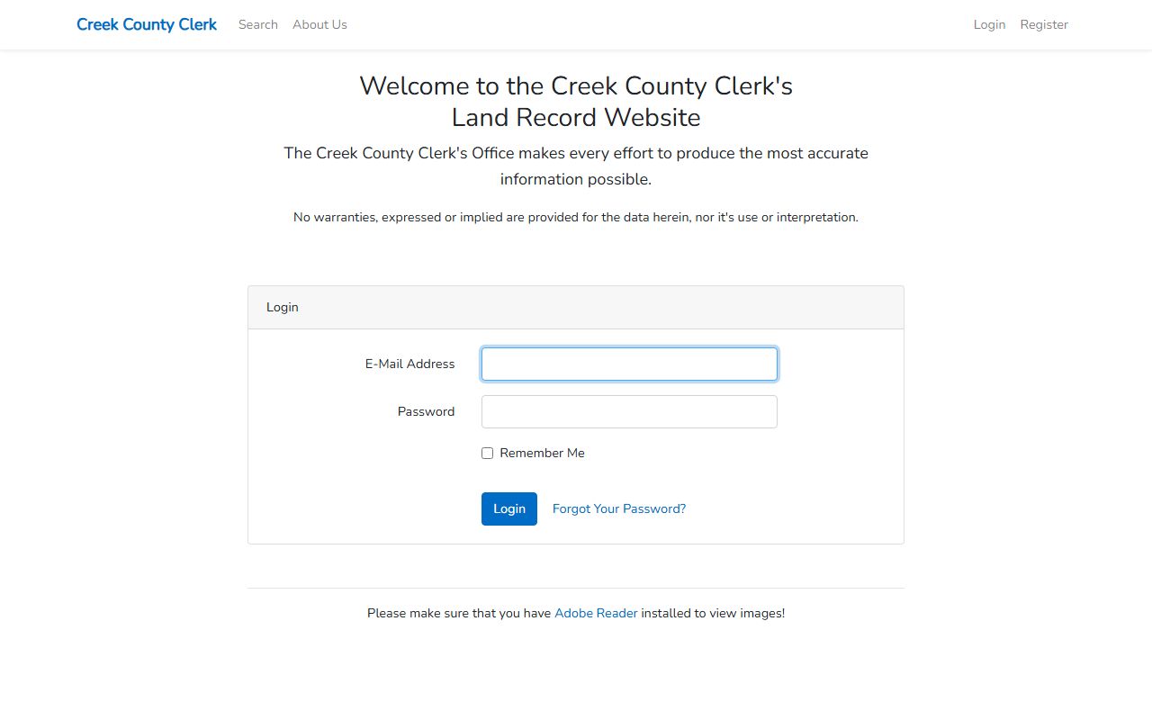 Creek County Clerk land records portal, separate from Creek County court records