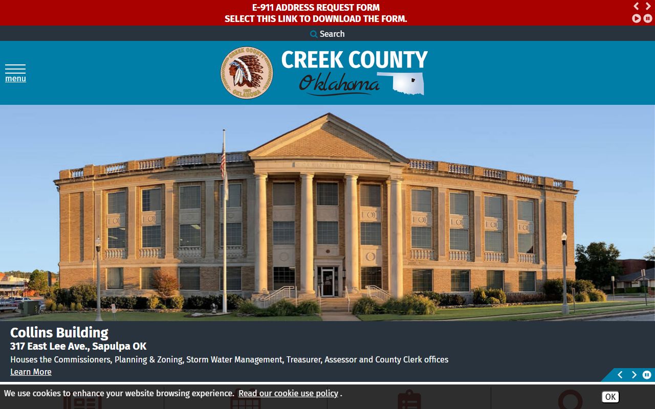 Creek County official homepage linking to court records offices