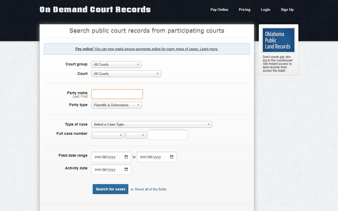 ODCR public court records portal for Creek County