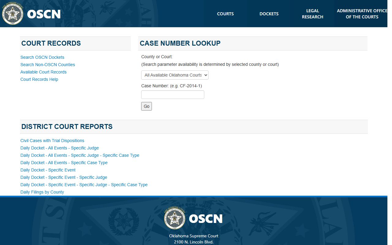 OSCN docket search for Creek County court records