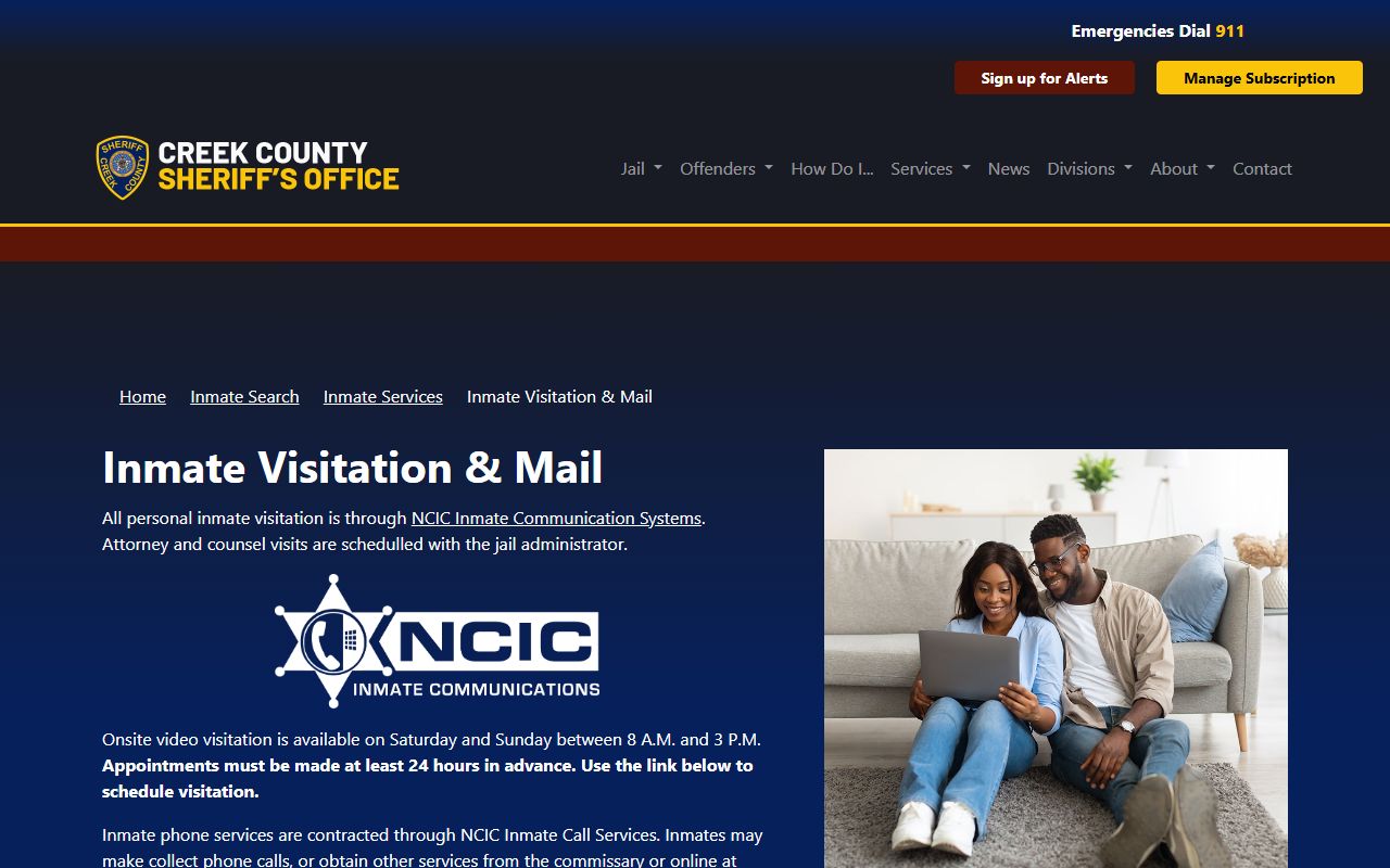 Creek County inmate records jail visitation and mail rules page