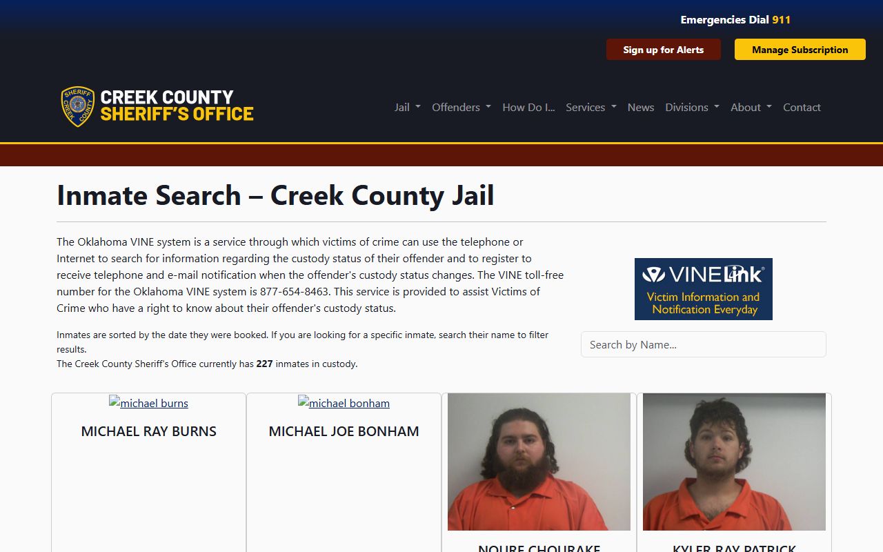 Creek County inmate records jail roster search page