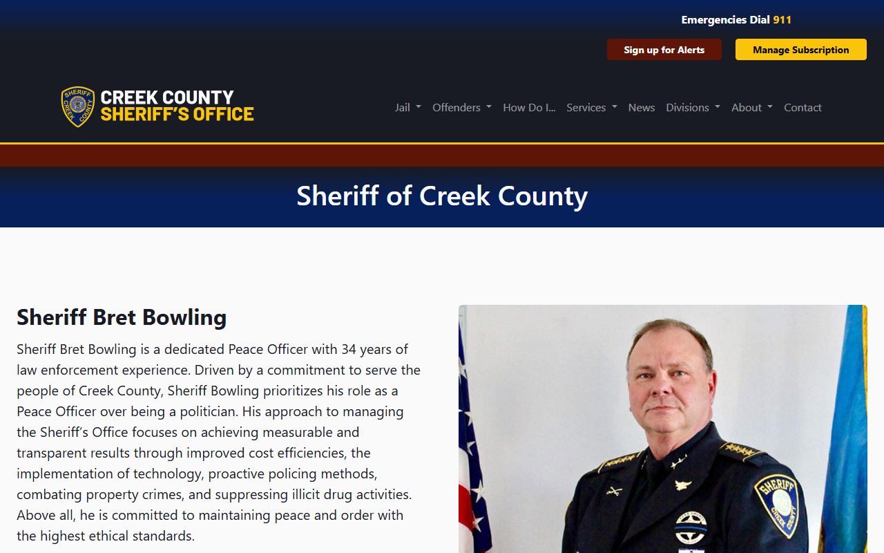 Creek County inmate records Sheriff Bret Bowling biography page