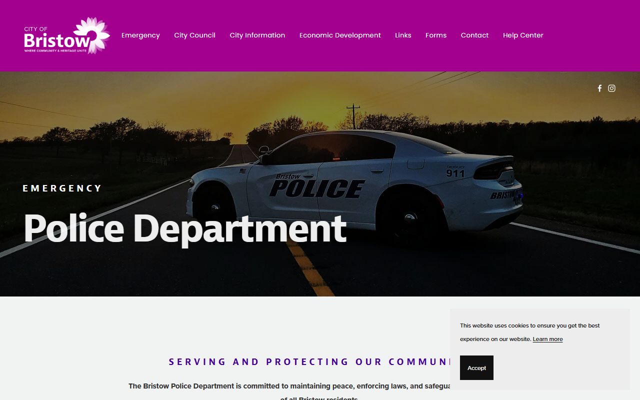 Creek County traffic court records Bristow Police Department page