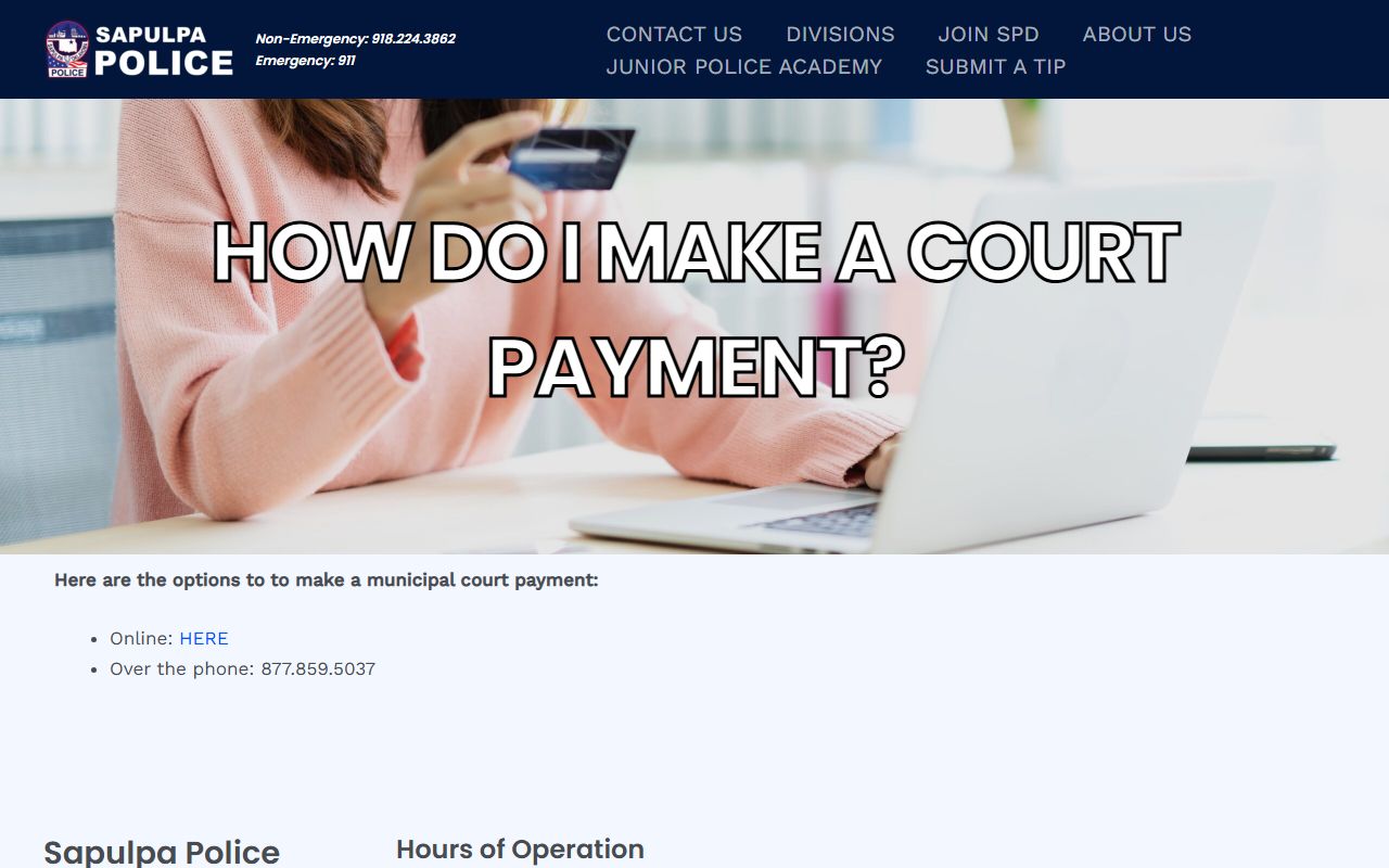Creek County traffic court records Sapulpa Police payment options